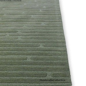 Minimalist Green Area Rug Modern Hand Tufted Wool Linear Pattern Carpet Contemporary Living Room Bedroom Floor Decor Accent Rug - Product Image 2