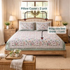 Sábana Plana King Size de Algodón Hecha a Mano en Jaipur, Diseño Floral Estampado en Bloque, Suave, Transpirable y Duradera para Toda Temporada, para Hogar y Hotel - Product Image 6