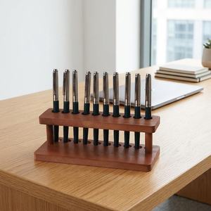 ที่วางปากกาไม้: ไม้สนธรรมชาติ เคลือบวอลนัท มี 4 หรือ 10 ช่อง - Product Image 1