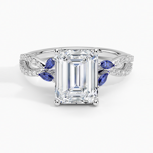 BOJ <b>Ring</b> 052 <b>Emerald</b> Cut 925 <b>Silver</b> Luxe Willow Sapphire and Diamond Rhodium Plated 2ct D Color VVS1 Moissanite GRA Certified - Product Image 1
