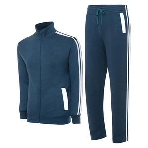 Survêtement unisexe bleu marine à manches longues, couleur unie, style sportif avec poches latérales, fermeture éclair, coupe classique, pour l'automne, en vente - Product Image 2
