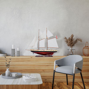 Modèle de bateau en bois sculpté à la main, style ancien et moderne, Bluenose II, durable, de taille moyenne, entièrement assemblé, décoration nautique autoportante pour salon - Product Image 6