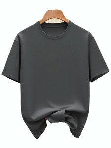 T-shirt rouge à manches courtes et col rond pour homme, 100 % coton, coupe oversize, couleur unie, en jersey tricoté, tissu respirant, teint uni, ODM - Product Image 4