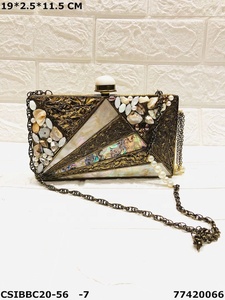 ARTESANÍA DE LUJO Estilo indio Mosaico de metal Madre de perla Bolso de mano Clásico Casual de moda a bajo precio - Product Image 4