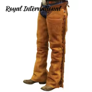 Chaparreras de Cuero de Ante Marrón Premium para Montar a Caballo Estilo Vaquero Occidental con Flecos, Hechas a Mano, Protectoras para Piernas, para Rodeo y Equitación en Rancho - Product Image 1