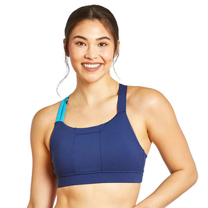 Sujetador deportivo acolchado transpirable para mujer con diseño de logo personalizado, soporte medio, espalda cruzada, 100% nailon, tipo top de yoga - Product Image 2