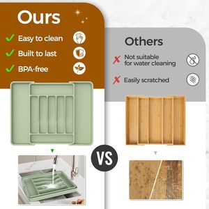 กล่องเก็บช้อนส้อมแบบขยายได้ขนาดใหญ่พิเศษ ปลอดภัยสำหรับอาหาร กล่องจัดระเบียบช้อนส้อมแบบลิ้นชัก กล่องจัดระเบียบอุปกรณ์บนโต๊ะอาหาร - Product Image 3