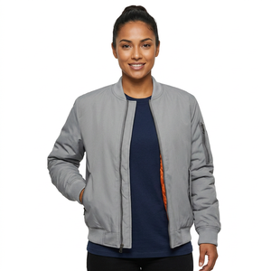 Men's Gray Jacket With Orange Lining Windproof Zipper Closure Casual Style Polyester <b>Material</b> Autumn Wear - Product Image 2