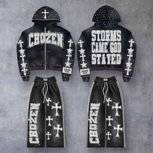 ชุดเซ็ตเสื้อฮู้ดและกางเกงขายาวลายพิมพ์รูปกากบาทและดาว แบรนด์ Chosen Storms รุ่น Come God Stayed แขนยาว สไตล์สตรีทแวร์ สำหรับผู้ใหญ่ ใส่ได้ทั้งชายและหญิง ทรงปกติ เหมาะสำหรับฤดูใบไม้ร่วง - Product Image 1
