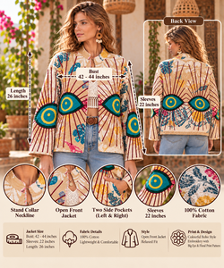 Chaqueta Suzani Kantha de Algodón Hecha a Mano, Abrigo Boho Floral para Mujer, Patrón de Ojos Bordado, Frente Abierto - Product Image 3
