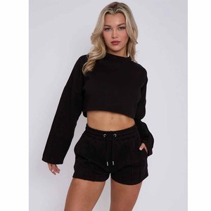 Cropped Hoodie & Jogger Shorts 2-Piece <b>Set</b> <b>Women</b> Eco-Friendly 100% Cotton Customizable Biker Streetwear Tracksuit - Product Image 6