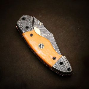 Cuchillo de bolsillo plegable de acero de Damasco hecho a mano, personalizado, de bajo precio, con mango de hueso, para exteriores, nuevo, para camping - Product Image 2