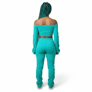 Conjunto de Dos Piezas de Ropa Deportiva para Mujer, Blazer de Verano, Top Corto, Pantalones Jogger, Tejido de Punto, Estampado Gráfico Personalizado, Ecológico - Product Image 3