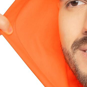 Men's Orange Hooded <b>Zip</b>-Up Sweatshirt Regular Fit Cotton Fleece Casual Autumn <b>Hoodie</b> with Front <b>Pocket</b> - Product Image 4