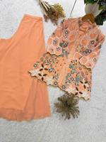 Ensemble haut et pantalon palazzo en georgette crème pour femme, broderie à sequins, entièrement cousu, tenue de fête ethnique, robe de mariage deux pièces