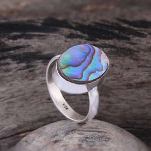 Oval <b>Abalone</b> <b>Shell</b> Statement Silver Ring , Boho Minimalist Jewelry , Gift For her - Product Image 2