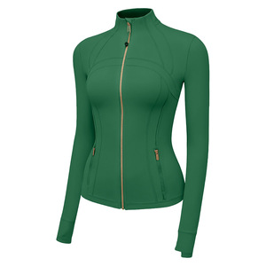 Nouvelle <span class=keywords><strong>veste</strong></span> de yoga à manches longues pour <span class=keywords><strong>femme</strong></span>, printemps/<span class=keywords><strong>été</strong></span>, en spandex uni, col montant, fermeture éclair dorée, haute élasticité, pour course en extérieur - Product Image 5