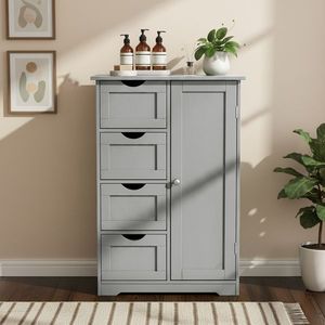 Mobile da Bagno in MDF Grigio con Rivestimento in Melamina, 4 Cassetti e 1 Anta, 56*30*80cm - Product Image 1