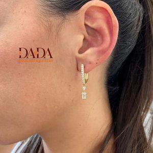 ต่างหูเพชรทรงหยดน้ำแบบห่วงประดับเพชรทรงกลม รุ่น Eternal Emerald Cut Lab Grown Diamond สำหรับผู้หญิง เครื่องประดับชั้นดี - Product Image 2