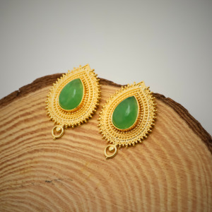 Vintage-Inspired 18k Gold-Plated Stud Earrings with <b>Jade</b> Gemstone <b>Jewelry</b> - Product Image 4