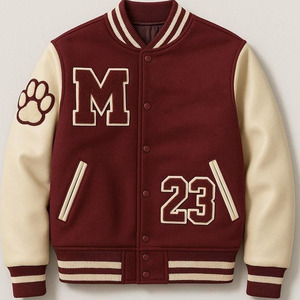 Veste d'hiver personnalisée à blocs de couleur, avec patch en chenille de qualité supérieure, ourlet en tricot côtelé, douce, confortable, style universitaire décontracté - Product Image 1