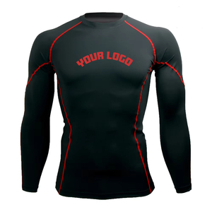 Maillot de compression à manches longues pour homme, noir avec bordure rouge, séchage rapide, polyester, pour entraînement sportif, fitness, natation, surf - Product Image 3