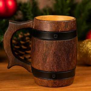 Jarra de Cerveza Vikinga Hecha a Mano de Madera con Banda de Hierro, Jarra Rústica Medieval, Regalo para Padrinos de Boda, Vajilla Renacentista - Product Image 1