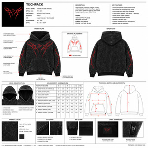 Sweat à capuche oversize gothique pour homme, imprimé épines noires et rouges, en polaire polyester/coton, imperméable, écologique, avec poche avant et design délavé - Product Image 5