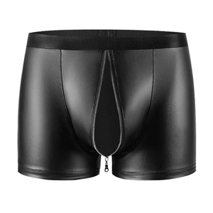 Ropa interior de moda para hombre, de piel sintética negra mate, estilo punk, transpirable, de corte ajustado, con doble cremallera frontal, material de alta elasticidad - Product Image 1