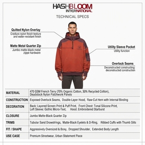 เสื้อฮู้ดโอเวอร์ไซส์ผู้ชาย Hashbloom แบบซิป ¼ สีแดง แต่งผ้าปะติด ผ้าเฟรนช์เทอร์รี่ สไตล์ลำลอง สตรีทแวร์ ผ้าฝ้ายออร์แกนิค - Product Image 4