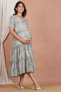 Ladies Maternity Dress Button Front Short Sleeve Pregnancy Midi Ladies Maternity Dress <b>Nursing</b> Breastfeeding Breathable Summer - Product Image 3