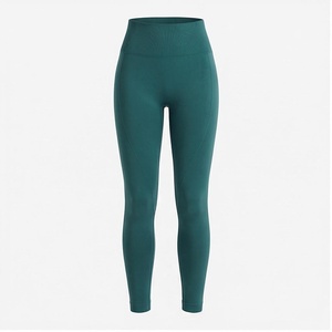 Leggings de yoga sans couture taille haute longueur intégrale vert uni en Spandex et Polyester extensible dans les quatre sens pour femme - Product Image 1