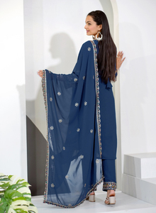 Faux Georgette Embroidered <b>Kurti</b> Pant Set with Dupatta Traditional Sequence Work Three Piece Salwar Suit for Women - Product Image 6