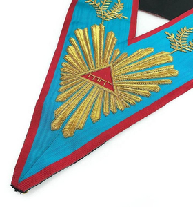 Collier maçonnique personnalisé brodé en V, bordure noire et or, doublure rouge, badge 32 degrés à coudre, design classique en tissu - Product Image 5
