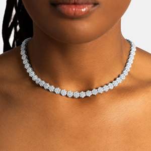 UrbanVrit Women's 925 <b>Silver</b> Rhodium Plated Zircon <b>Choker</b> Necklace Tennis Chain Minimalist Bead Everyday Wear - Product Image 1