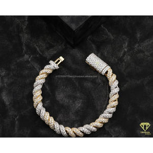 Luxury Statement <b>Bracelet</b> Featuring Interwoven White and Yellow Gold Links Covered with Sparkling Moissanite - Product Image 2