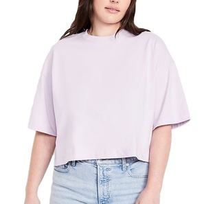เสื้อครอปท็อปผู้หญิงทรงหลวมโอเวอร์ไซส์ ผ้าฝ้าย 100% เป็นมิตรต่อสิ่งแวดล้อม ระบายอากาศได้ดี แห้งเร็ว เหมาะสำหรับเล่นกีฬาในฤดูร้อน พร้อมลายพิมพ์นูน - Product Image 1