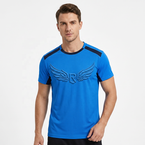 T-shirt sportif à manches courtes bleu pour homme, coupe régulière, col rond, tricoté en polyester, couleur unie - Product Image 5