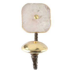 Handmade Pink Rose Quartz Square Stone Wall <b>Hook</b> Heavy Duty Brass Coat Hanger for Hats, Bags & Clothes Bulk Wholesale - Product Image 1