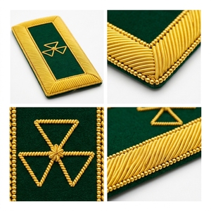 Épaulettes vertes et or, paire, motif emblème triangulaire, accessoires d'uniforme professionnels, épaulettes brodées en fil doré - Product Image 4
