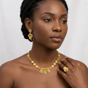 Gold Plated Jewelry <b>Necklace</b> Earring & <b>Ring</b> for Girl & Woman - Product Image 3