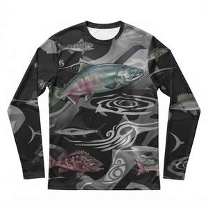 เสื้อตกปลาแขนยาวผู้ชาย พิมพ์ลายคลื่นทะเลสีน้ำเงิน ป้องกันรังสียูวี UPF 50 ผ้าโพลีเอสเตอร์ แบบสวมหัว - Product Image 5