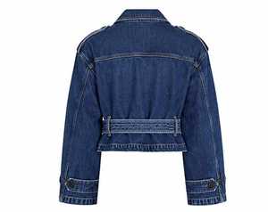เสื้อแจ็คเก็ตเดนิมผู้หญิง แขนยาว คอปกกว้าง ปิดด้วยเข็มขัด - Product Image 6