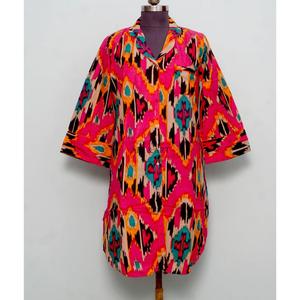 Vestido hecho a mano para mujeres y niñas, camisa india de algodón con estampado ikat, camisón largo, maxi, suave, cómodo, vestido de novia, venta al por mayor - Product Image 4