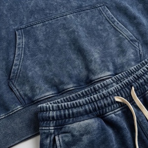Customizable Oversized Acid Washed Cotton Tracksuits Men <b>Distressed</b> Embroidered Sweatpants Hoodie Set Winter Activewear - Product Image 5