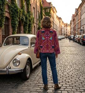 Veste en velours brodée Suzani pour femme, faite à la main, motif floral, manteau court, doublure en coton, style bohème, pour l'automne/hiver/printemps - Product Image 2
