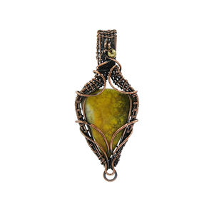 Collar con Colgante de Corazón de Jaspe Amarillo Hecho a Mano, Envuelto en Alambre, Chapado en Oro de 18K, Joyería de Cobre con Piedras Preciosas, Colgante Boho Grande - Product Image 1