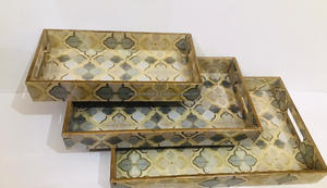 Super-dekoratives emaille-<span class=keywords><strong>MDF</strong></span>-Tablett Kaffee Tee Bambus hölzernes Frühstücks-Lebensmittel-Tablett hölzernes Serviertablett mit Griffen - Product Image 2