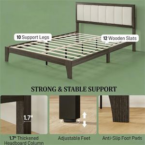 Charcoal Gray Upholstered <b>Platform</b> <b>Bed</b> <b>Frame</b> with Headboard - Product Image 4