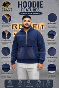 Sudadera con capucha vintage azul lavado con cremallera completa, bolsillo con remaches y borde deshilachado, estilo oversize, fabricante de ropa urbana - Product Image 5